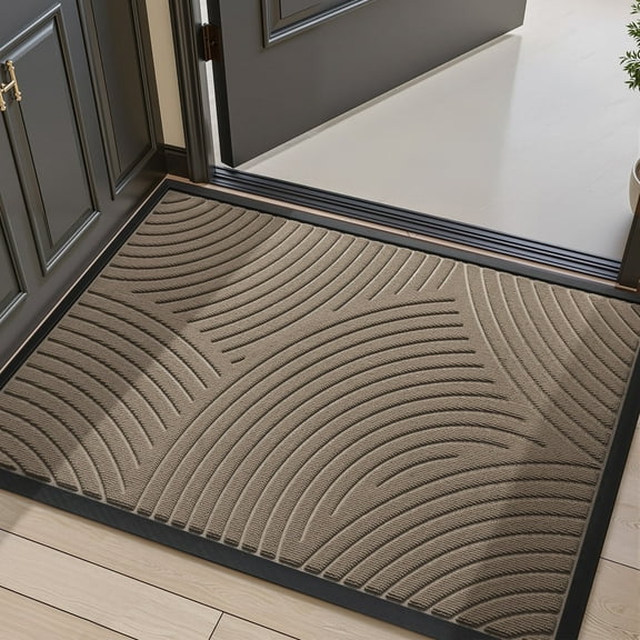 FEELHOME 17"x30" Non Slip Outdoor Doormat Absorbent Front Door Mat Rubber Welcome Mat for Indoor Outdoor Use Low Profile Dirt Trapper Entryway Rug Beige