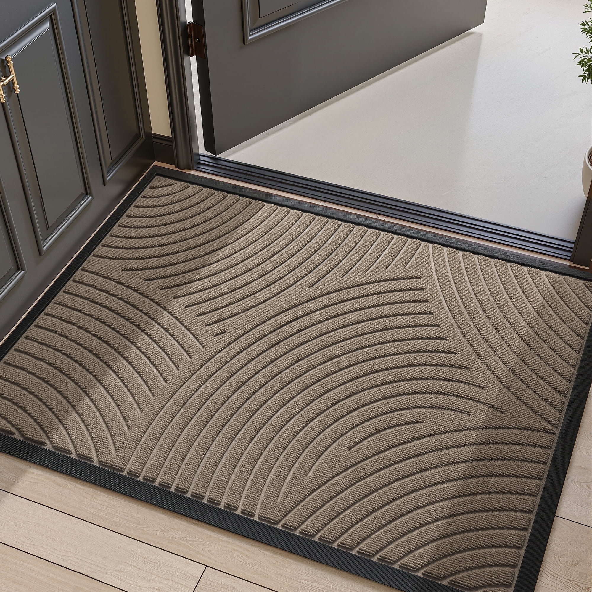 FEELHOME 24"x35" Non Slip Outdoor Doormat Absorbent Front Door Mat Rubber Welcome Mat for Indoor Outdoor Use Low Profile Dirt Trapper Entryway Rug Beige