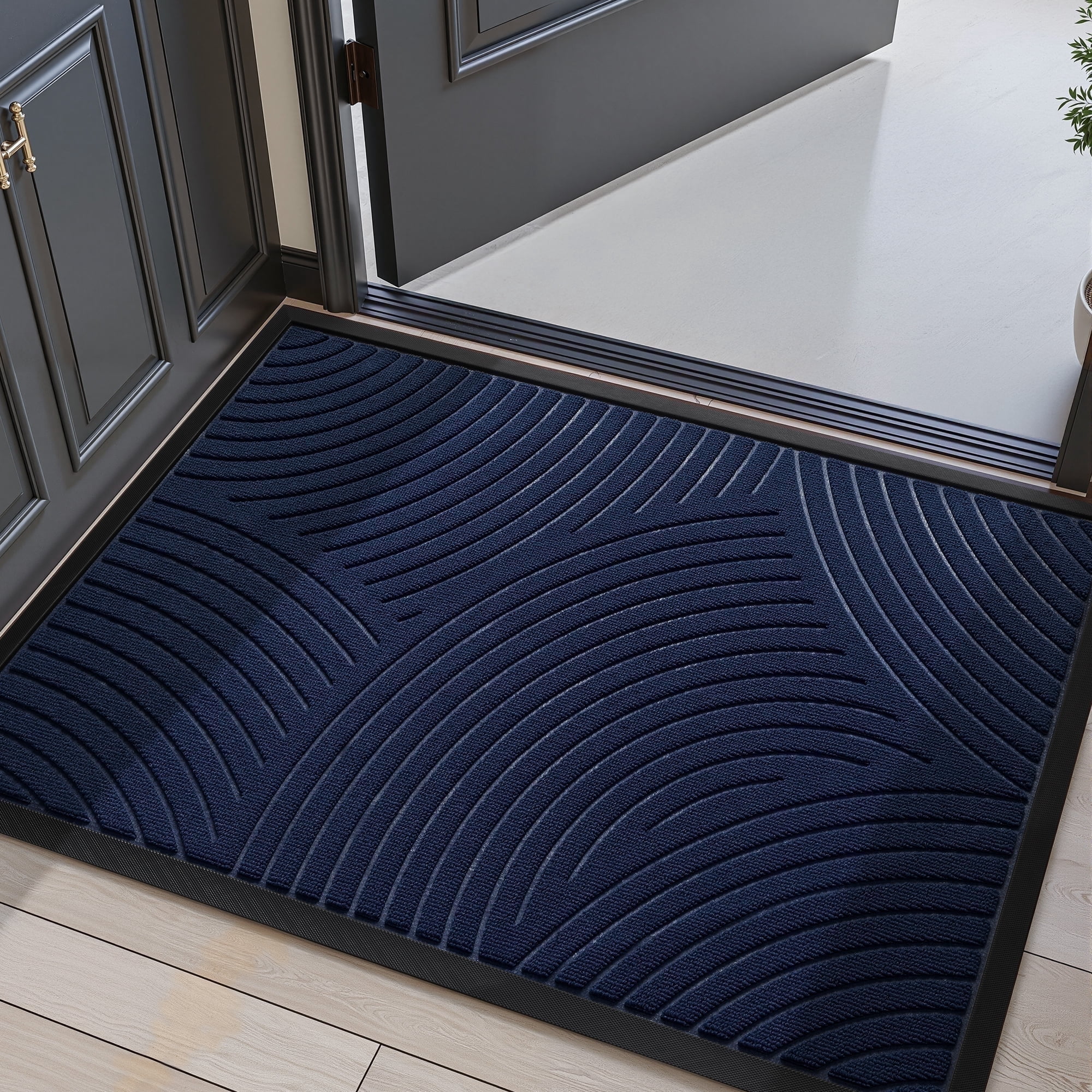 FEELHOME 24"x35" Non Slip Outdoor Doormat Absorbent Front Door Mat Rubber Welcome Mat for Indoor Outdoor Use Low Profile Dirt Trapper Entryway Rug Blue
