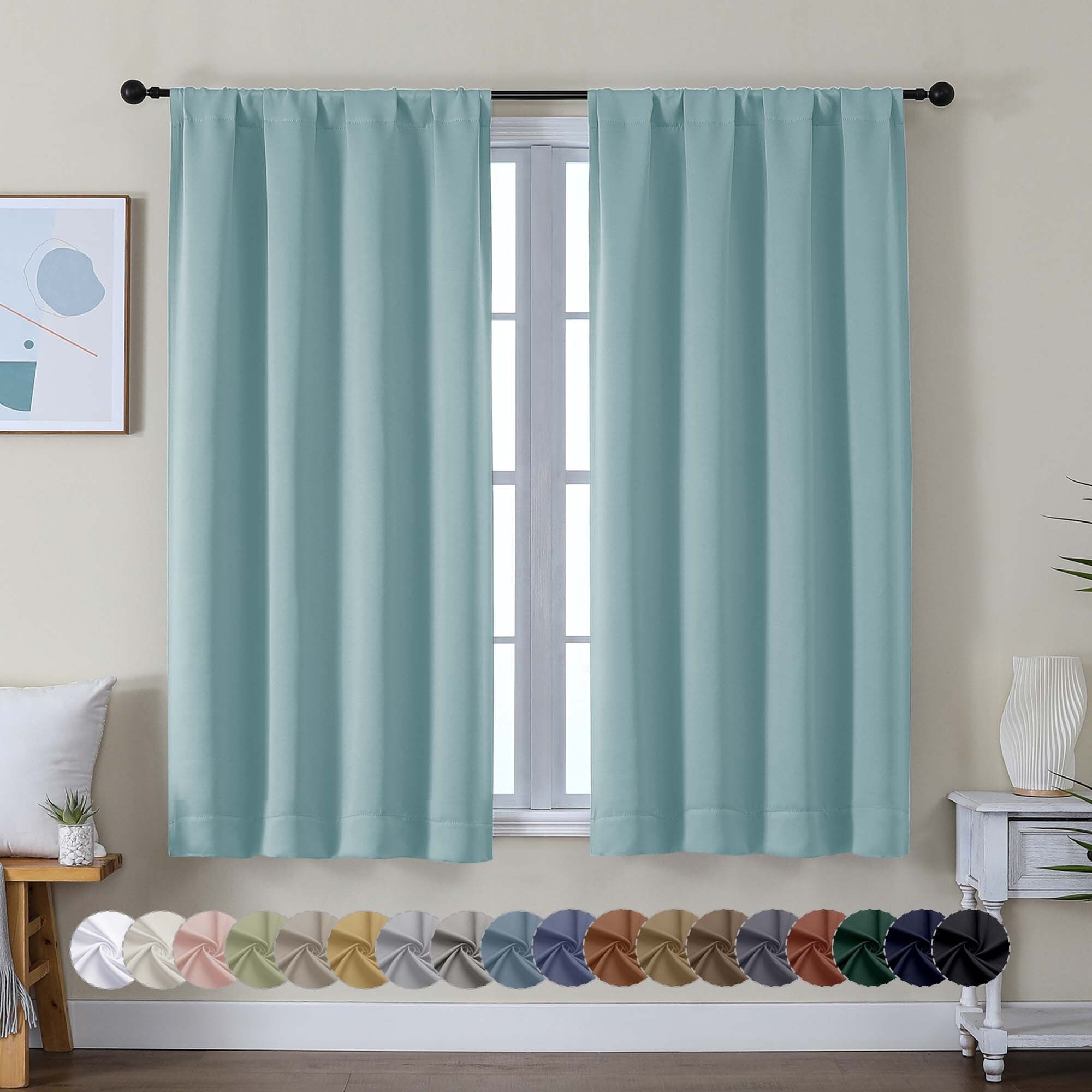 OVZME 2 Panel Blackout Curtains for Small Window, 54 inch Long Short Curtains for Bedroom, Thermal Insulated Energy Saving Room Darkening, W40 x L54 inch, Aqua Blue