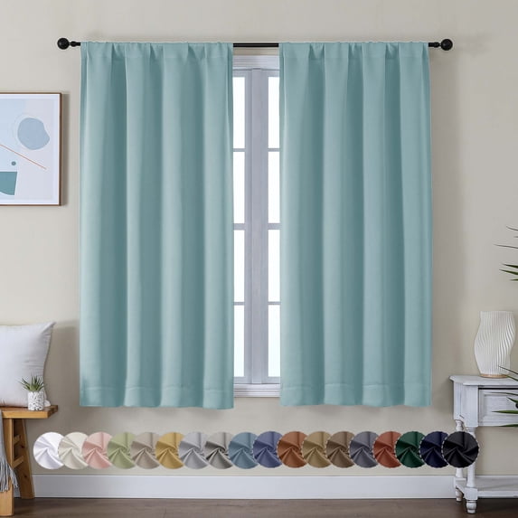 OVZME 2 Panel Blackout Curtains for Small Window, 54 inch Long Short Curtains for Bedroom, Thermal Insulated Energy Saving Room Darkening, W40 x L54 inch, Aqua Blue
