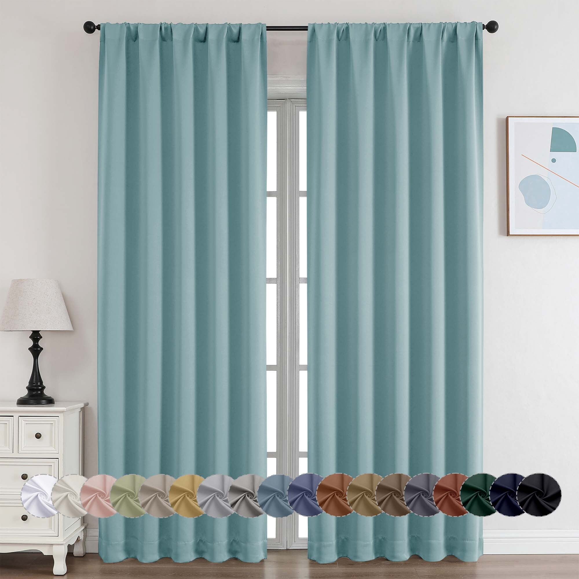 OVZME 2 Panels Set Aqua Blue Blackout Curtains for Living Room 84 Inch Length, Solid Thermal Insulated Privacy Bedroom Window Treatment Curtains Blackout Drapes, W40 x L84 Inch, Aqua