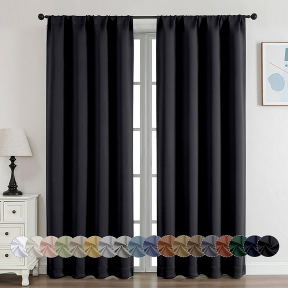 OVZME 2 Panels Set Black Blackout Curtains for Bedroom 72 inch Long, Privacy Thermal Insulated Rod Pocket Door Window Curtains for Living Room Bathroom, W40 x L72 inch, Black
