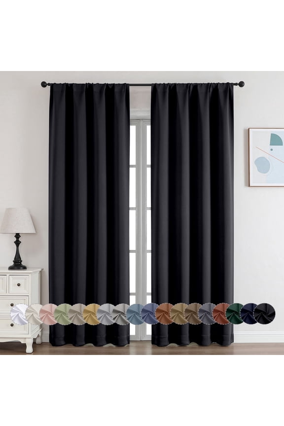 2 Panels Black Blackout Window Curtains 84 inch Length, Thermal Insulated Room Darkening Curtain Drapes for Living Room Bedroom, W40 x L84 inch, Set of 2, Black