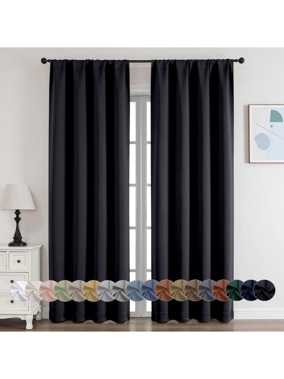 2 Panels Black Blackout Window Curtains 84 inch Length, Thermal Insulated Room Darkening Curtain Drapes for Living Room Bedroom, W40 x L84 inch, Set of 2, Black