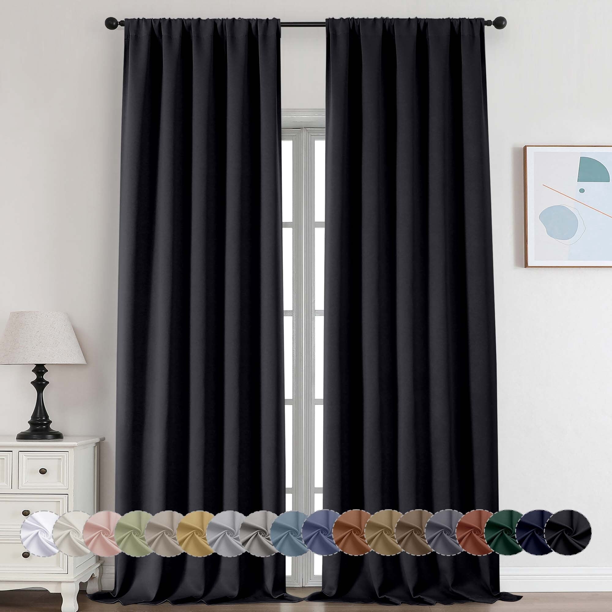 OVZME Black Blackout Curtains for Patio 108 Inches Long 2 Panels Set, Solid Thermal Insulated Room Darkening Rod Pocket Window Treatment Curtains Blackout Drapes, W50 x L108 Inch, Black
