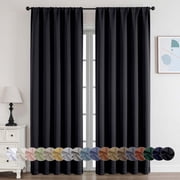 OVZME Wider Black Blackout Curtains for Bedroom 84 Inch Length 2 Panels Set, Solid Thermal Insulated Privacy Living Room Window Treatment Curtains Blackout Drap