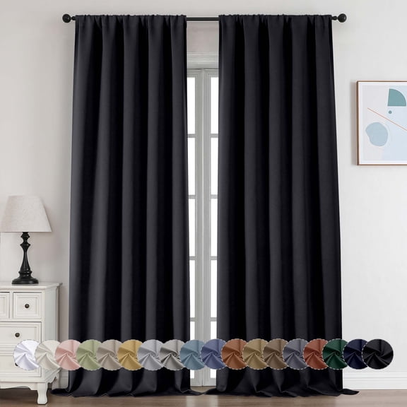 OVZME 2 Panels Black Blackout Curtains for Bedroom 96 Inches Long, Solid Thermal Insulated Energy Saving Living Room Window Treatment Curtain Drapes, W50 x L96 Inch