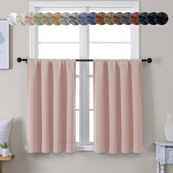 OVZME 2 Panels Short Blackout Curtains 36 inch Long for Kitchen, Thermal Insulated Room Darkening Small Window Curtains, W40 x L36 inch, Set of 2 Panels, Blush Pink