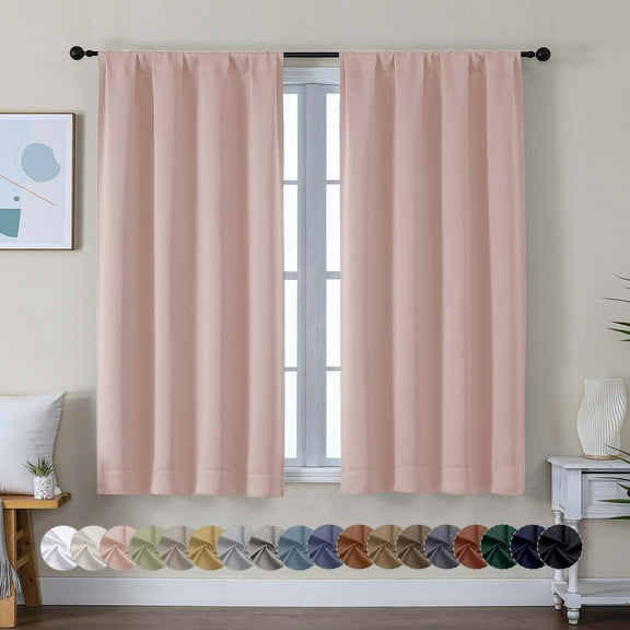 OVZME 2 Panels Set Pink Blush Blackout Curtains for Small Window, 54 inch Long Short Curtains for Living Room Bedroom, W40 x L54 inch, Blush Pink