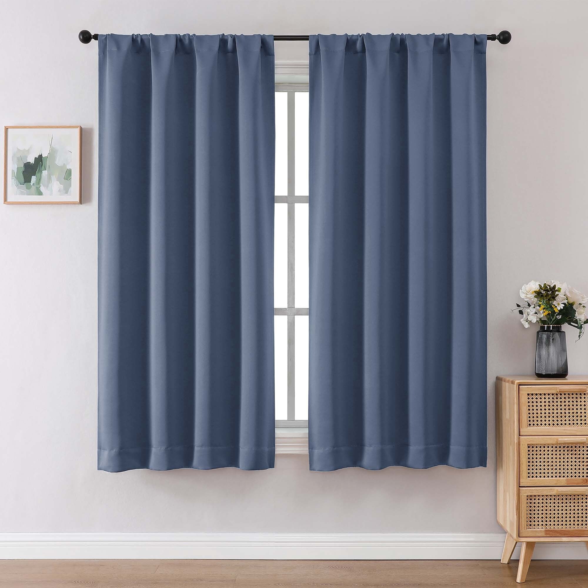 OVZME Denim Blackout Curtains for Bedroom 63 Inch Long 2 Panels, Solid Thermal Insulated Drapery with Rod Pocket for Energy Saving, Room Darkening Window Drapes, 40W x 63L Inch, Denim