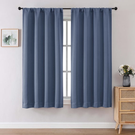 OVZME Denim Blackout Curtains for Bedroom 63 Inch Long 2 Panels, Solid Thermal Insulated Drapery with Rod Pocket for Energy Saving, Room Darkening Window Drapes, 40W x 63L Inch, Denim