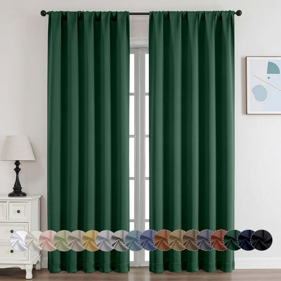 OVZME 2 Panels Set Evergreen Blackout Curtains for Living Room 84 Inch Length, Solid Thermal Insulated Privacy Bedroom Window Treatment Curtains Blackout Drapes, W40 x L84 Inch, Evergreen