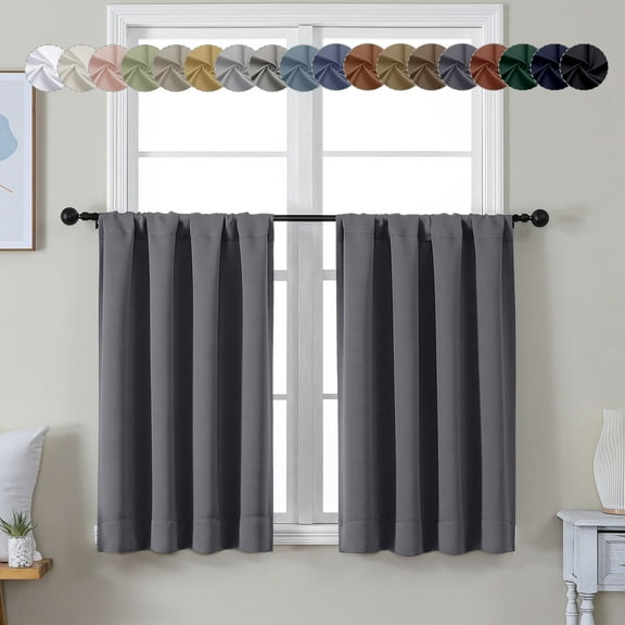 OVZME Grey Short Blackout Curtains 36 inch 2 Panels Set, Room Darkening Rod Pocket Thermal Insulated Small Curtains for Kitchen Bathroom Shades, W40 x L36 inch, Grey, 2 Sets