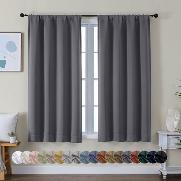 OVZME Short Blackout Curtains 54 inch Long 2 Panels Set, Solid Thermal Insulated Energy Saving Window Treatment Curtains for Bedroom, Kitchen, Kids Room, W40 x L54 inch, Grey
