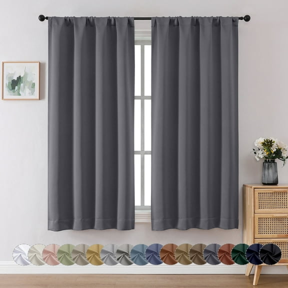 OVZME Grey Blackout Window Curtains 63 inch Length for Bedroom, Room Darkening Thermal Insulated Curtain Drapes for Living Room, W40 x L63 inch, Set of 2 Panels, Grey