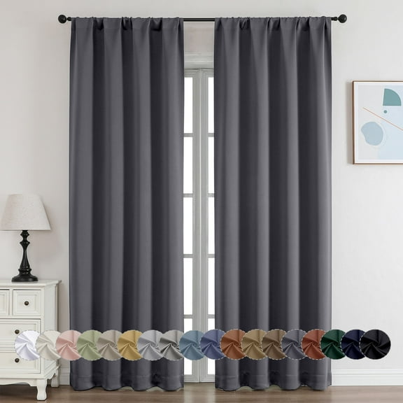 OVZME Grey Blackout Window Curtains 84 inch Length for Bedroom Living Room, Thermal Insulated with Rod Pocket Room Darkening Curtain Drapes, W40 x L84 inch, Set of 2 Panels, Grey