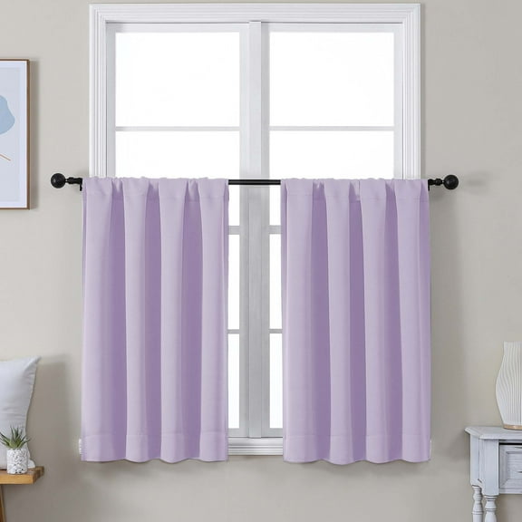 OVZME Lavender Short 36 Inches Blackout Curtain 2 Panels Set, Half Window Rod Pocket Privacy Curtain Tiers for Kitchen, Curtains Blackout for Bathroom Shades, 40W x 36L Inch, Lavender