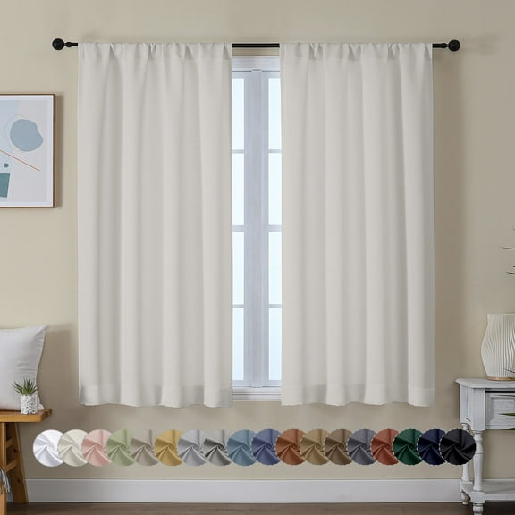 OVZME Room Darkening Curtains 54 inch Long 2 Panels Set, Light Filtering Blackout Window Treatment Short Curtain Drapes, W40 x L54 inch, Natural