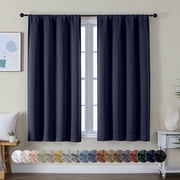 OVZME Short Blackout Curtains, Farmhouse Style, Navy Blue Solid, Rod Pocket, Curtain Panel Pairs, 40 x 54 Inch, 2 Panels