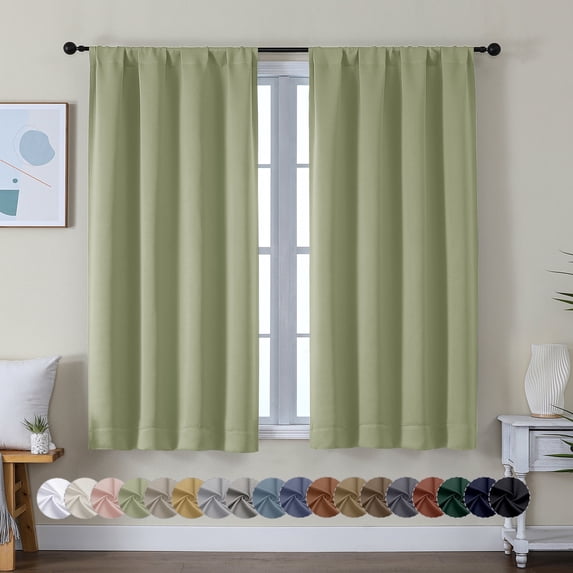 OVZME Sage Green Small Window Curtains for Bedroom 54 inch Long, 2 Panels Set, Solid Thermal Insulated Energy Saving Blackout Curtains, W40 x L54 inch, Sage Green