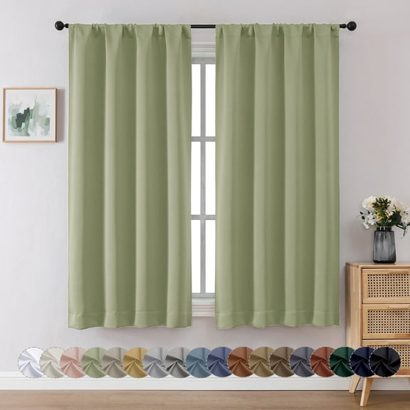 OVZME 2 Panels Sage Green Blackout Window Curtains 63 inch Length for Bedroom, Room Darkening Thermal Insulated Curtain Drapes for Living Room, W40 x L63 inch, Set of 2 PCS, Sage Green