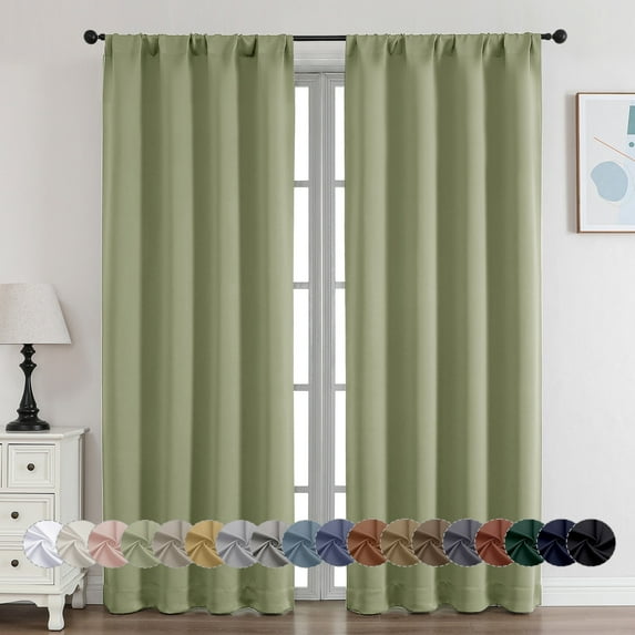 OVZME Blackout Curtains for Bedroom 72 inch Long, 2 Panels Set, Privacy Thermal Insulated Rod Pocket Curtain Drapes for Patio French Door Front Door, W40 x L72 inch, Sage Green