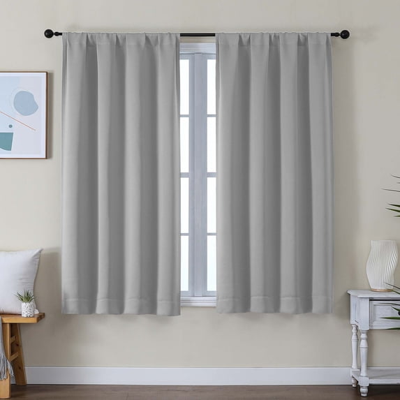 OVZME Silver Short 54 Inch Blackout Curtains for Bedroom, Living Room and Nursery, 2 Panels Thermal Insulated Drapes for Privacy and Energy Saving, 40W x 54L, Silver