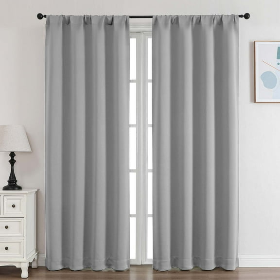 OVZME Silver Blackout Curtains for Bedroom 72 Inch Length 2 Panels Set, Dual Rod Pocket Thermal Insulated Drapes for Living Room, 40W x 72L Inch, Silver