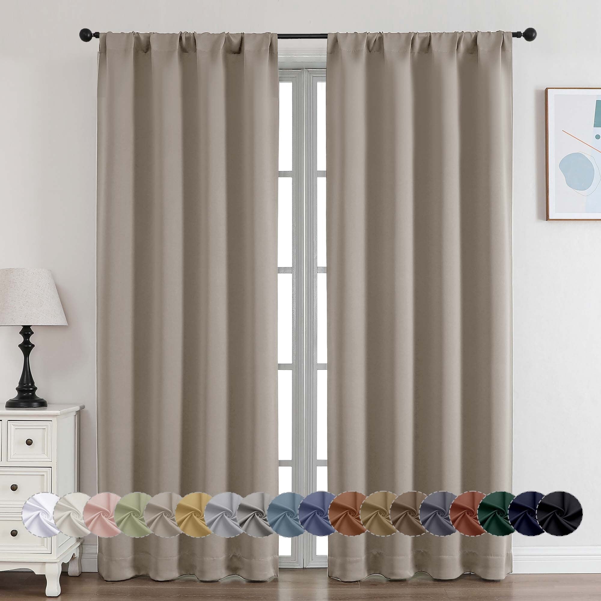 OVZME Stone Blackout Curtains for Bedroom 72 Inch Length 2 Panels Set, Privacy Thermal Insulated Rod Pocket Room Darkening Curtains for Living Room Front Door, W40 x L72 Inch, Stone