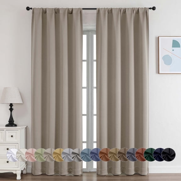 OVZME Blackout Curtains Stone Solid - Rod Pocket Blackout Panel Pairs Curtains, 40 in x 84 in (2 Panels)