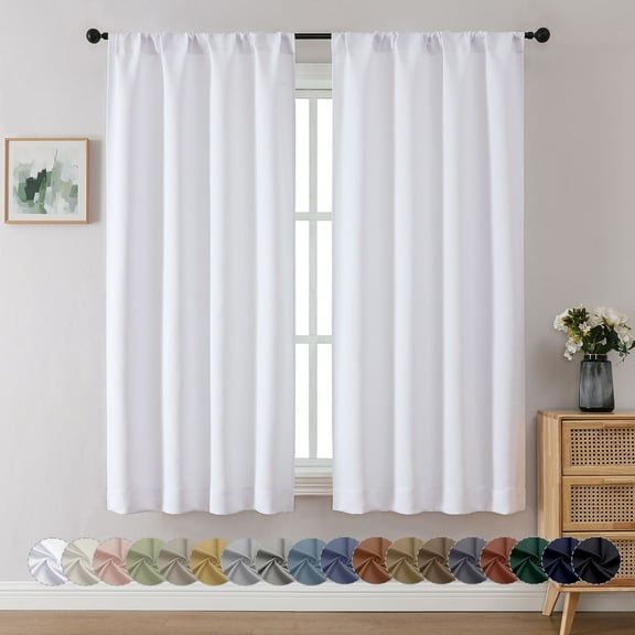OVZME Pure White 63 inch Length Curtain Drapes, Light Filtering Room Darkening Window Treatment, Soft Casual Rod Pocket Privacy Curtains for Bedroom, W40 x L63 inch, White