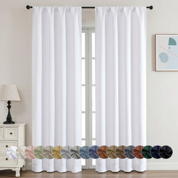 OVZME Pure White Curtains 84 inch Length 2 Panels Set, Light Filtering Window Treatment,Room Darkening Curtain Drapes,Rod Pocket Privacy Curtains for Bedroom Living Room,W40 x L84 inch, White