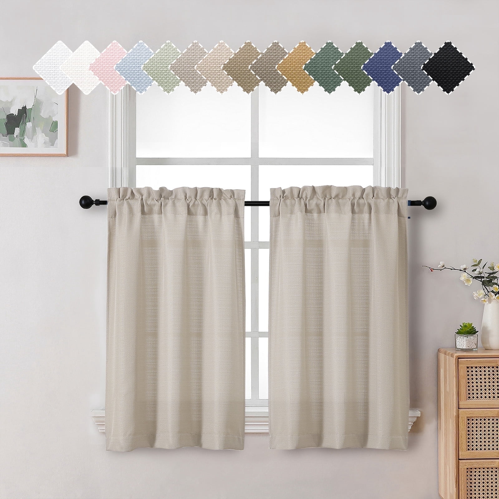 OVZME Bethany 2 Panels Moon Beige Curtains Tier 36 Inches Long, Soft ...