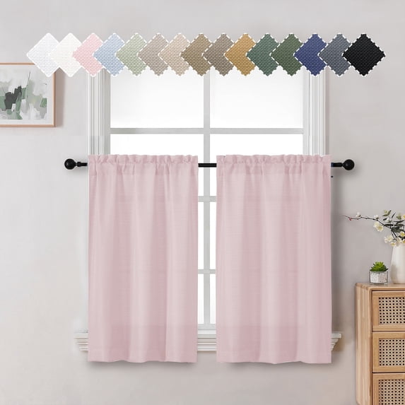 OVZME Bethany Blush Pink Curtains Tier 36 Inch Length, Faux Linen Textured Short Cafe Curtains for Bathroom Basement, Solid Farmhouse Small Window Shades Rod Pocket, 30"Wx36"L Inches 2 Panels