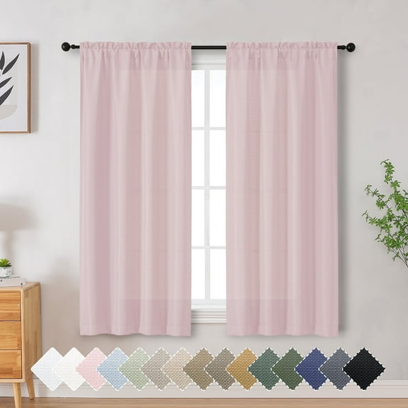 OVZME Bethany Blush Light Filtering Curtains 63 Inch Length 2 Panels Set, Farmhouse Faux Linen Textured Window Treatment Drapes for Living Room Bedroom, 40"Wx63"L Inch, Blush
