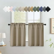 OVZME Bethany 2 Panels Small Cafe Curtains 30 Inch Length, Faux Linen Textured Half Window Curtains for Kitchen Bathroom Farmhouse Country, Light Filtering Cream Short Curtains, Each 30"Wx30"L CREAM