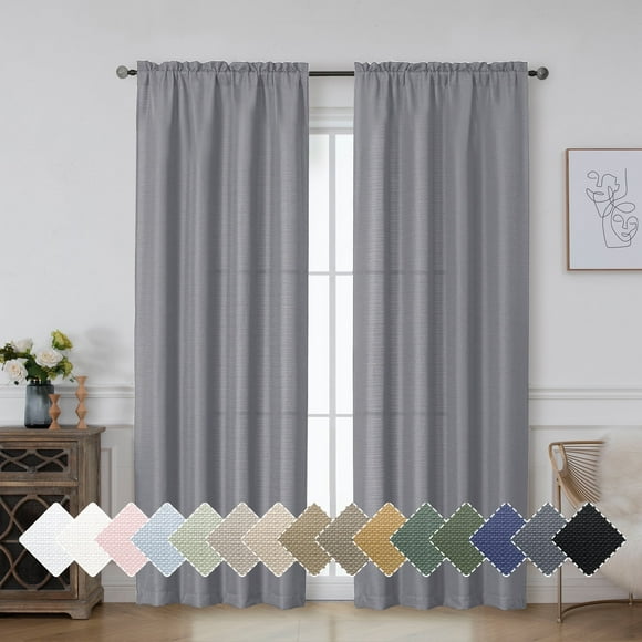 OVZME Bethany Faux Linen Grey Light Filtering Curtains 84 Inches Long 2 Panels Set, Solid Soft Airy Slub Textured Farmhouse Window Treatments with Rod Pocket for Living Room Bedroom, 40Wx84L Inch