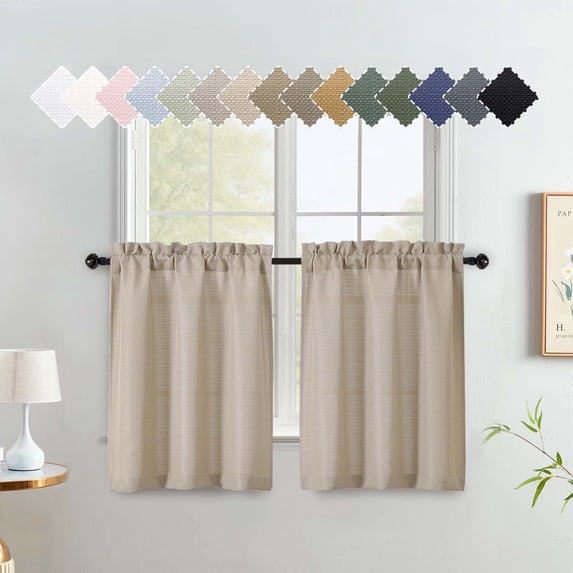 OVZME Bethany 2 Panels Small Cafe Curtains 30 Inch Length, Faux Linen Textured Half Window Curtains for Kitchen Bathroom Farmhouse Country, Light Filtering Linen Short Curtains, Each 30"Wx30"L LINEN