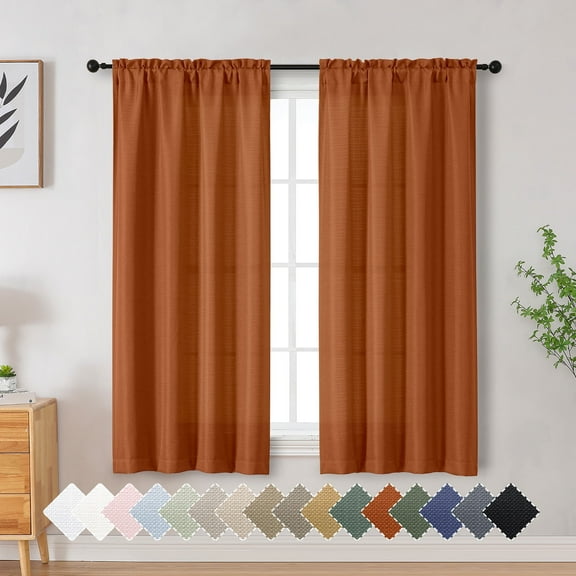 OVZME Bethany Autumn Orange Light Filtering Curtains 63 Inch Length 2 Panels, Faux Linen Textured Farmhouse Curtains and Drapes for Living Room, Cortinas Para Habitacion, 40Wx63L Inch Orange
