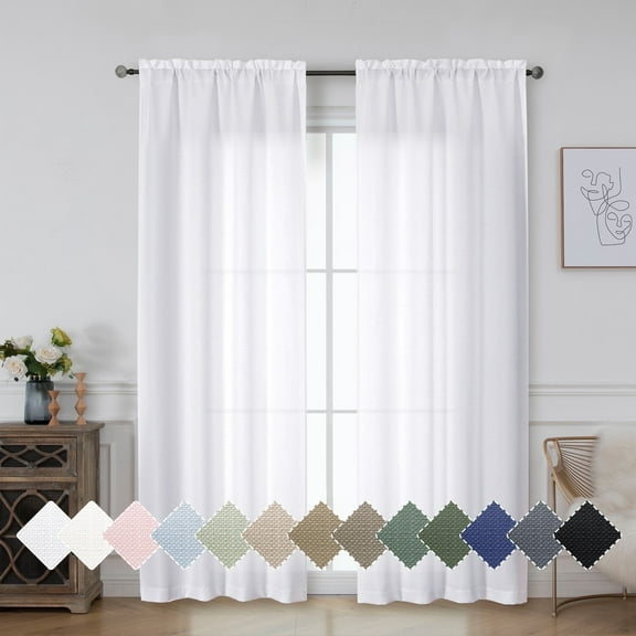 OVZME Bethany White Curtains 84 Inch Length 2 Panels Set, Faux Linen Extra Wide Textured Semi Light Filtering Soft Airy Farmhouse Curtain Drapes for Living Room Bedroom, 50Wx84L White