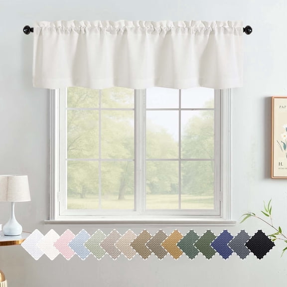 OVZME Bethany Moon Beige Valance Curtain, Faux Linen Slub Textured Short Curtains for Living Room Bathroom Cafe Laundry Basement, 60Wx14L inch, Beige 1 Panel