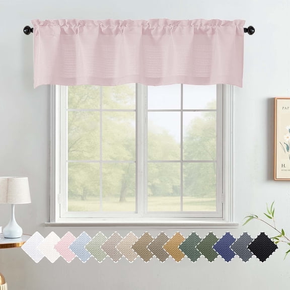 OVZME Bethany Pink Blush Valance for Small Windows, Faux Linen Slub Textured Short Kitchen Window Valance for Living Room Bathroom Cafe Laundry Basement, 60Wx14L inch, Blush 1 Panel