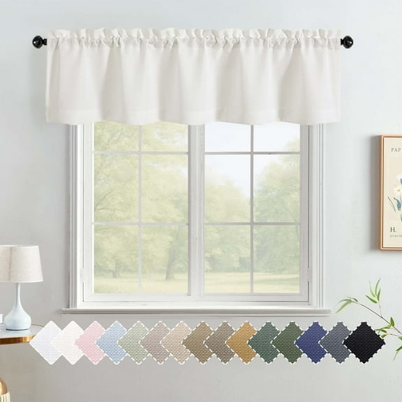 OVZME Bethany Ivory Valance for Small Windows, Faux Linen Slub Textured Short Kitchen Window Valance for Living Room Bathroom Cafe Laundry Basement, 60Wx14L inch, Cream Ivory 1 Panel