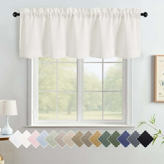 OVZME Bethany Ivory Valance for Small Windows, Faux Linen Slub Textured Short Kitchen Window Valance for Living Room Bathroom Cafe Laundry Basement, 60Wx18L inch, Cream Ivory 1 Panel