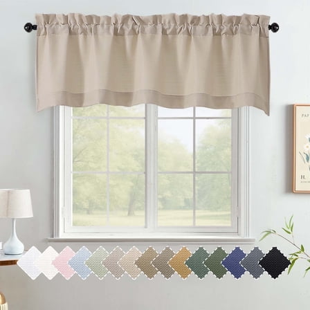 OVZME Bethany Linen Color Valance for Small Windows, Faux Linen Slub Textured Short Kitchen Window Valance for Living Room Bathroom Cafe Laundry Basement, 60Wx18L inch, Linen 1 Panel