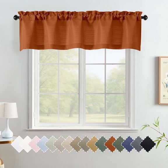 OVZME Bethany Fall Orange Valance for Windows, Faux Linen Slub Textured Small Short Kitchen Valance for Living Room Bathroom Cafe Laundry Basement, 60Wx14L inch， Orange
