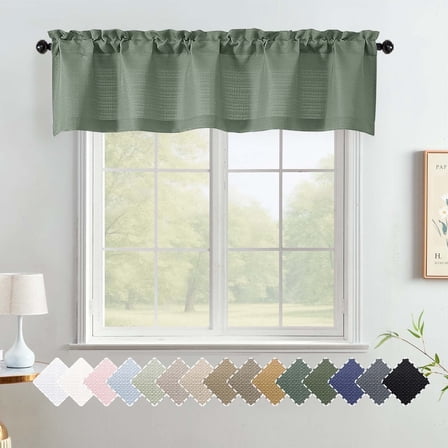 OVZME Bethany Sage Green Valance for Small Windows, Faux Linen Slub Textured Short Kitchen Window Valance for Living Room Bathroom Cafe Laundry Basement, 60Wx14L inch, Sage 1 Panel