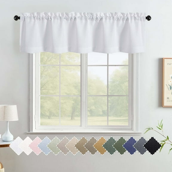 OVZME Bethany Whitel Valance for Small Windows, Faux Linen Slub Textured Short Kitchen Window Valance for Living Room Bathroom Cafe Laundry Basement, 60Wx14L inch, White 1 Panel