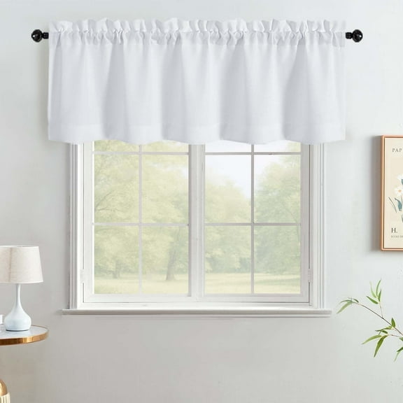 OVZME Bethany Whitel Valance for Small Windows, Faux Linen Slub Textured Short Kitchen Window Valance for Living Room Bathroom Cafe Laundry Basement, 60Wx18L inch, White 1 Panel